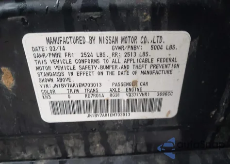 2014 Infiniti Q50 from USA, damaged, VIN JN1BV7AR1EM703013